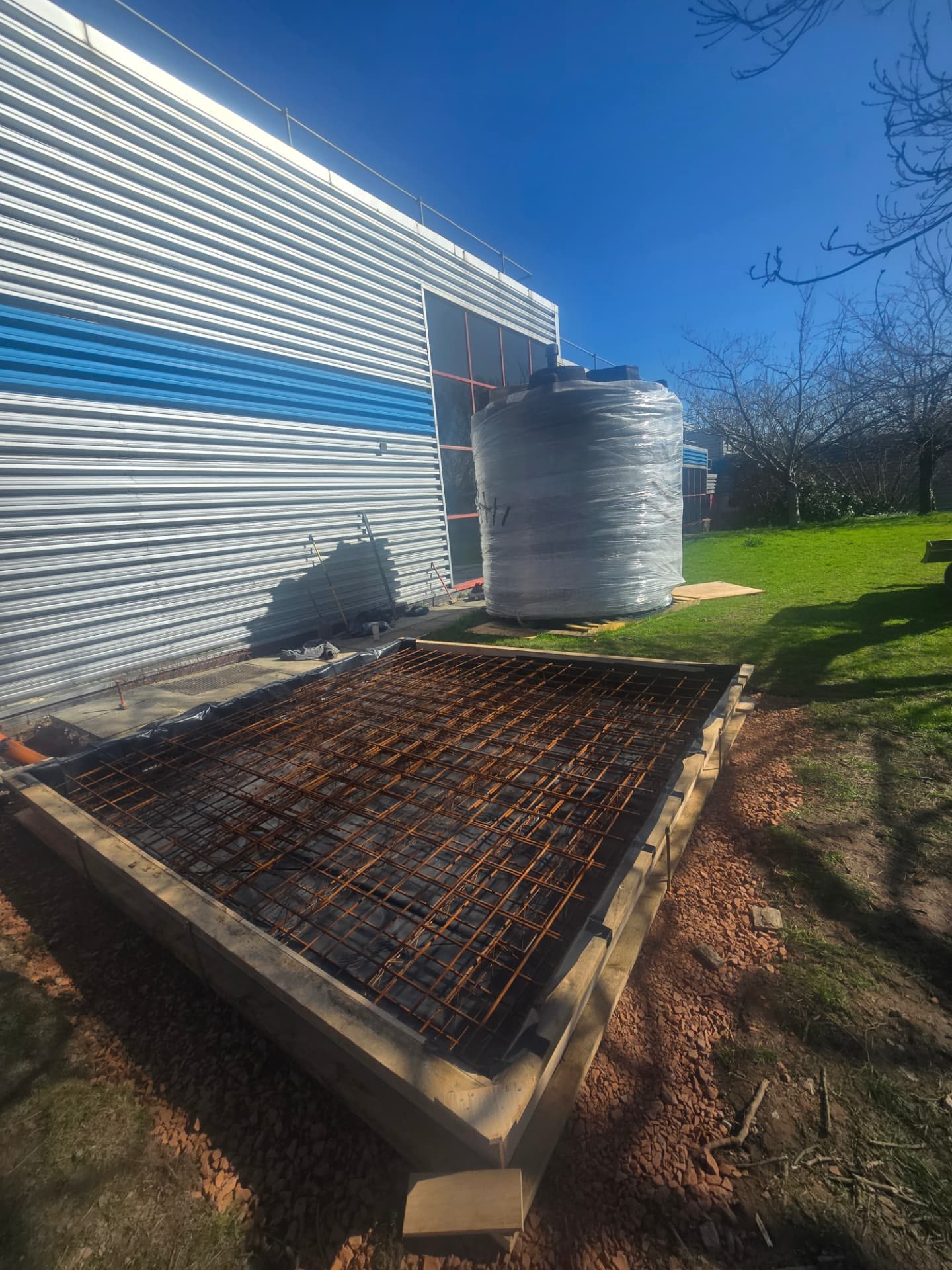 Reinforcement fixed and ready for a concrete foundation pour on a new build